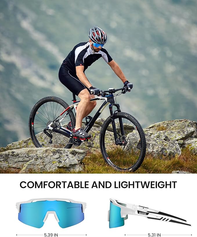 Hawk II Polarized Sports Sunglasses for Men Women, TAC 100% UV400 Protection TR90 Frame Cycling Sunglasses, Baseball Running Fishing Golf Glasses-White Frame+revo Blue Cat.3