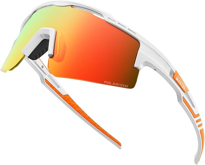 Hawk II Polarized Sports Sunglasses for Men Women, TAC 100% UV400 Protection TR90 Frame Cycling Sunglasses, Baseball Running Fishing Golf Glasses-White Frame+revo Red Cat.3,Adult