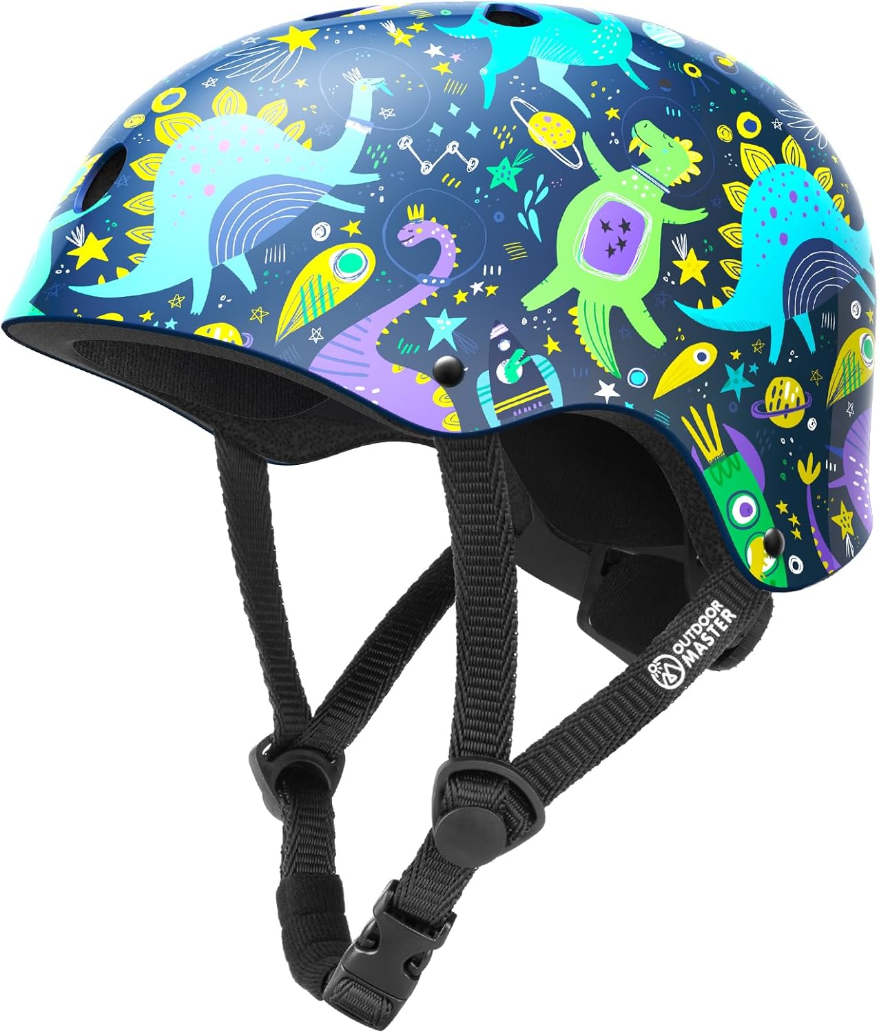 Youth & Kids Bike Helmet - Adjustable Multi-Sports Skateboard Helmet with Removable Liners for Balance Bike, Kids Scooter, One Wheel Hoverboard,Graffiti-style helmet-Dinoverse Madness-Large
