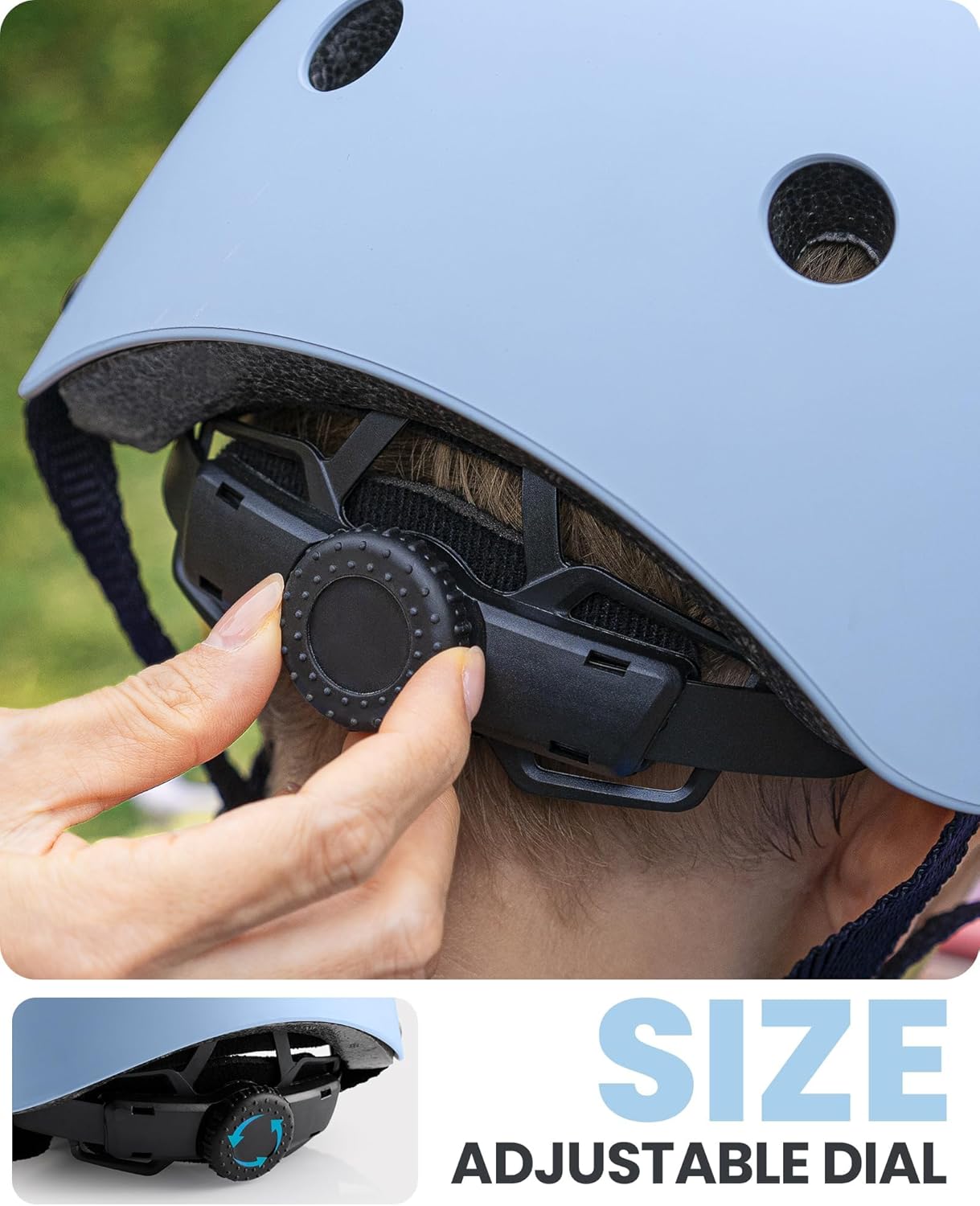 Youth & Kids Bike Helmet - Adjustable Multi-Sports Skateboard Helmet with Removable Liners for Balance Bike, Toddler Scooter, One Wheel Hoverboard-Light Blue-Large