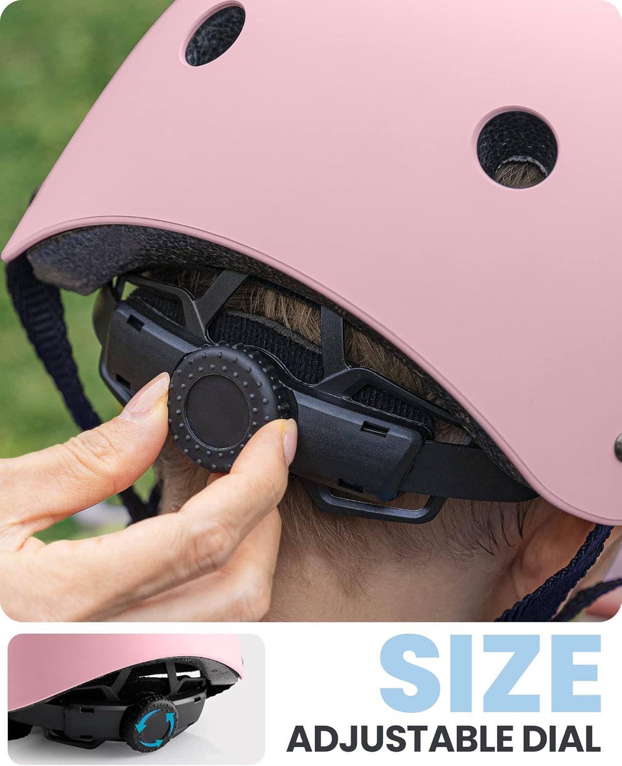 Youth & Kids Bike Helmet - Adjustable Multi-Sports Skateboard Helmet with Removable Liners for Balance Bike, Toddler Scooter, One Wheel Hoverboard-Light Pink-Large