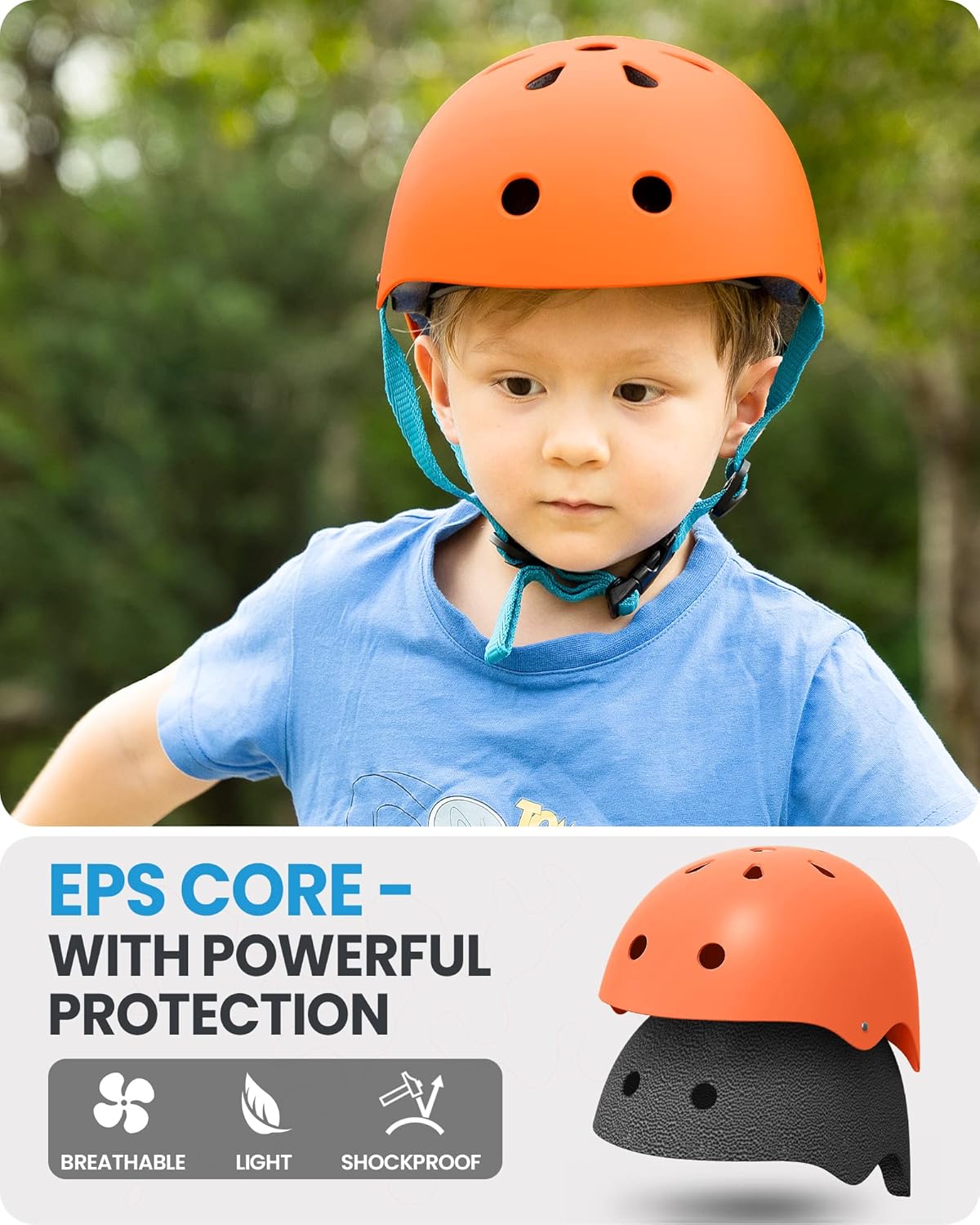 Youth & Kids Bike Helmet - Adjustable Multi-Sports Skateboard Helmet with Removable Liners for Balance Bike, Toddler Scooter, One Wheel Hoverboard-Orange-Large