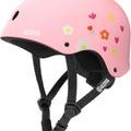 Youth & Kids Bike Helmet - Adjustable Multi-Sports Skateboard Helmet with Removable Liners for Balance Bike, Kids Scooter, One Wheel Hoverboard-Pink Flower-Large
