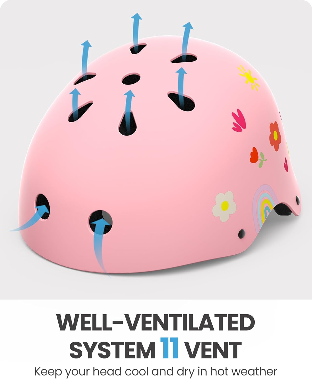 Youth & Kids Bike Helmet - Adjustable Multi-Sports Skateboard Helmet with Removable Liners for Balance Bike, Kids Scooter, One Wheel Hoverboard-Pink Flower-Large