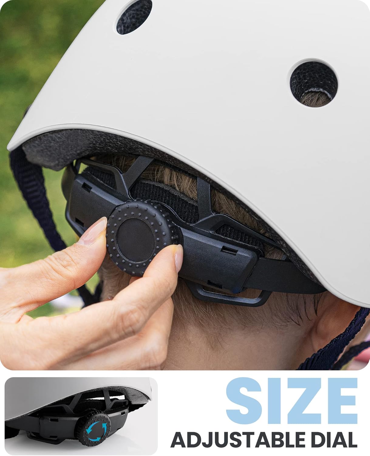 Youth & Kids Bike Helmet - Adjustable Multi-Sports Skateboard Helmet with Removable Liners for Balance Bike, Toddler Scooter, One Wheel Hoverboard-White-Large