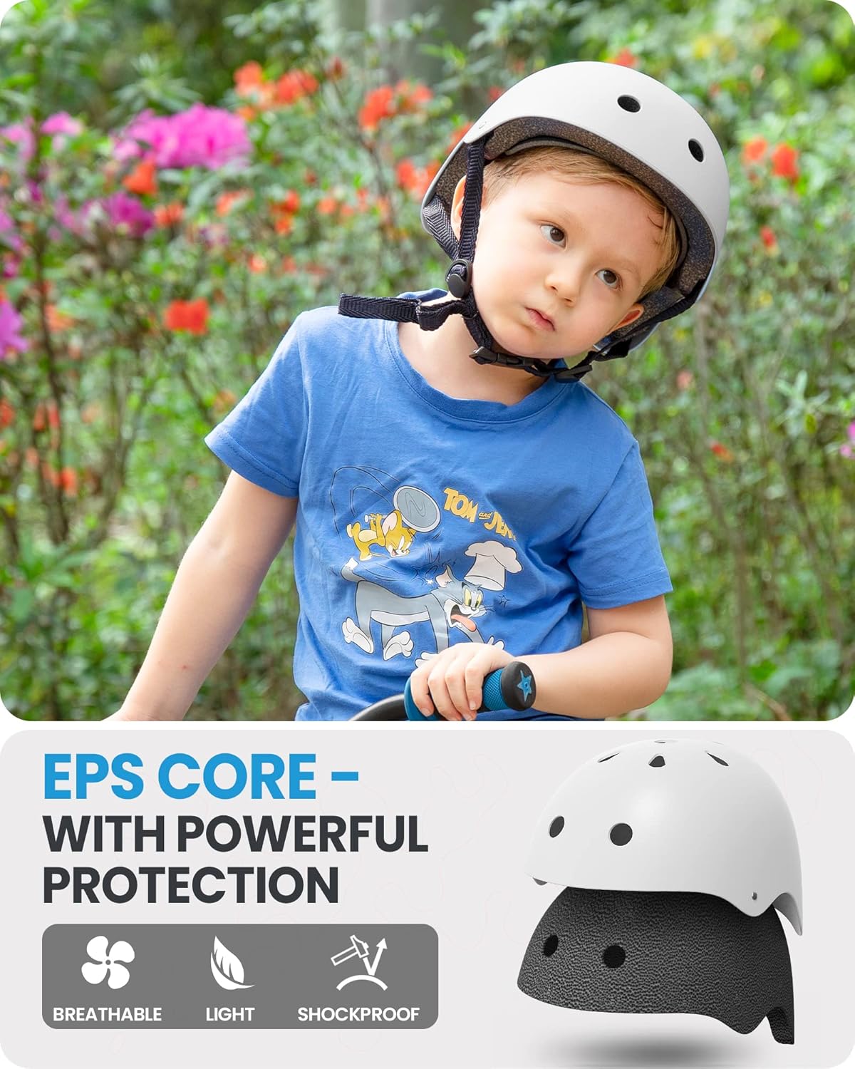 Youth & Kids Bike Helmet - Adjustable Multi-Sports Skateboard Helmet with Removable Liners for Balance Bike, Toddler Scooter, One Wheel Hoverboard-White-Large