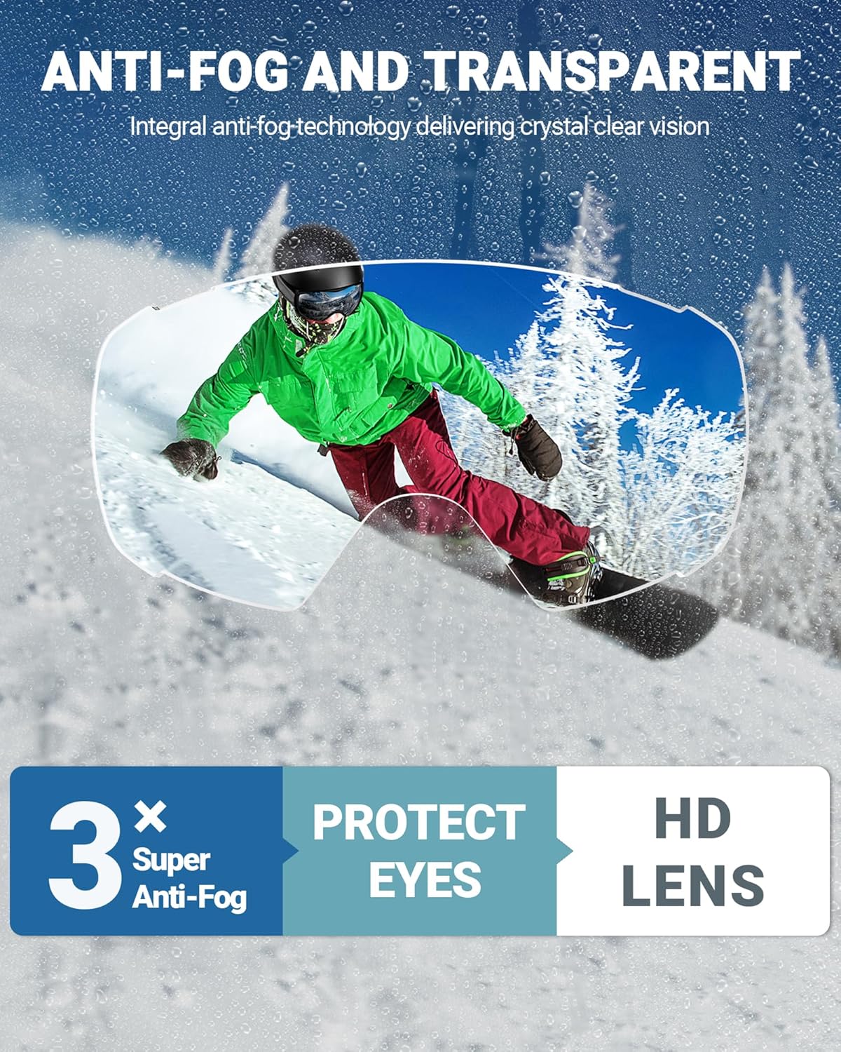 Ski Goggles with Cover Snowboard Snow Goggles OTG Anti-Fog -100% UV Protection-OM-18