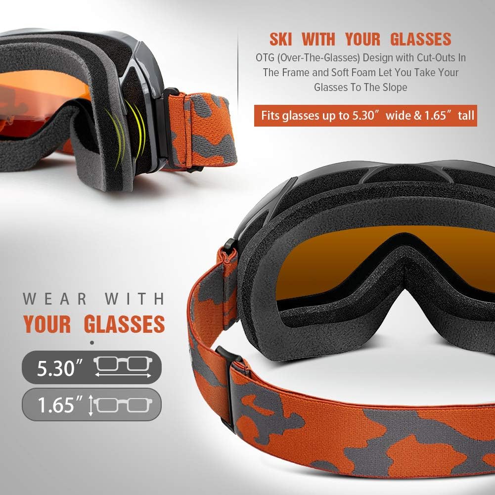 OTG Ski Goggles - Over Glasses Ski/Snowboard Goggles for Men, Women & Youth - 100% UV Protection-OM-5