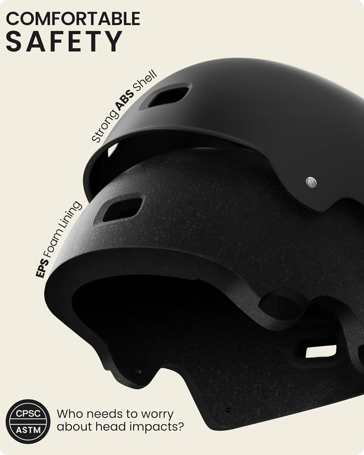 Skateboard Cycling Helmet - Two Removable Liners Ventilation Multi-Sport Scooter Roller Skate Inline Skating Rollerblading for Adults-Black-Small