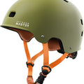 Skateboard Bike Helmet for Adults &Youth - Multi-Sport Certified Impact Resistant with 2 Removable Liners & Ventilation for Scooter-Matte Adventure Green- Skating-White-Medium