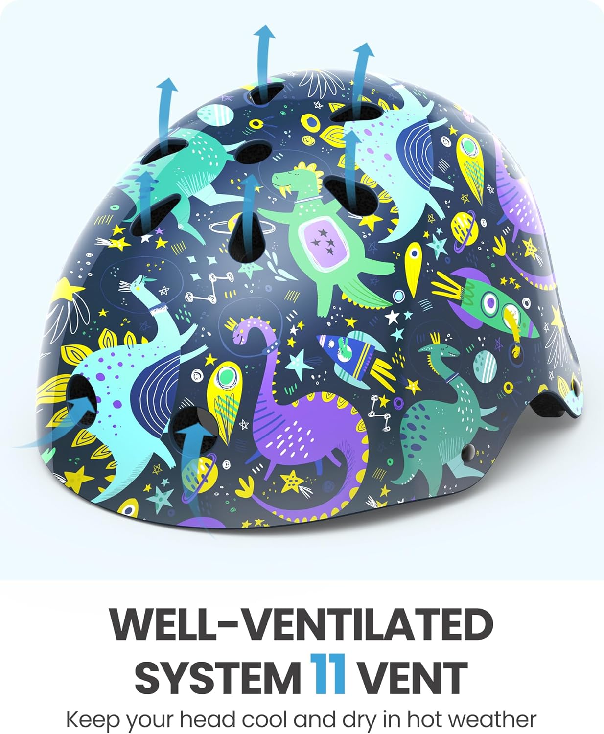 Youth & Kids Bike Helmet - Adjustable Multi-Sports Skateboard Helmet with Removable Liners for Balance Bike, Kids Scooter, One Wheel Hoverboard,Graffiti-style helmet-Dino Volcanoland-Large