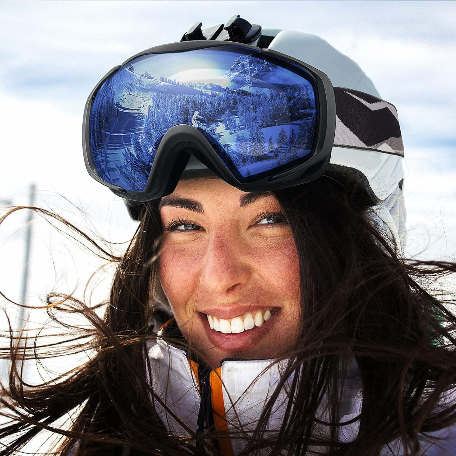 Ski Goggles with Cover Snowboard Snow Goggles OTG Anti-Fog -100% UV Protection-OM-18