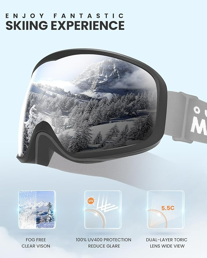 Owl Ski Goggles OTG, Snow Snowboard Goggles for Men Women Youth, Anti-Fog, 100% UV Protection-OM-72