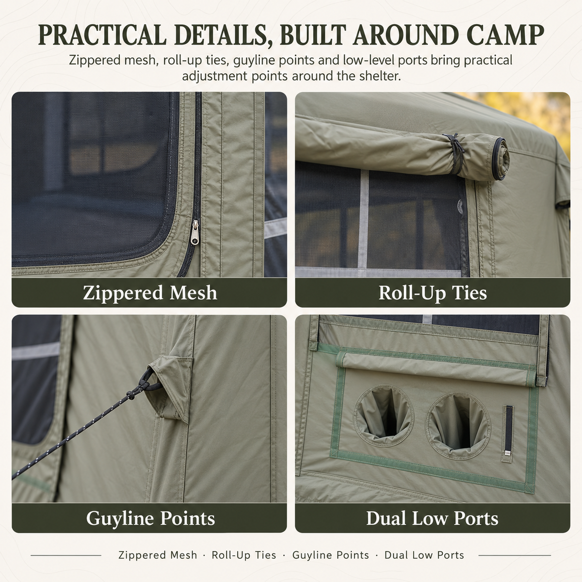Inflatable Cabin Camping Tent 520x360cm with Mesh Entry - Olive Green
