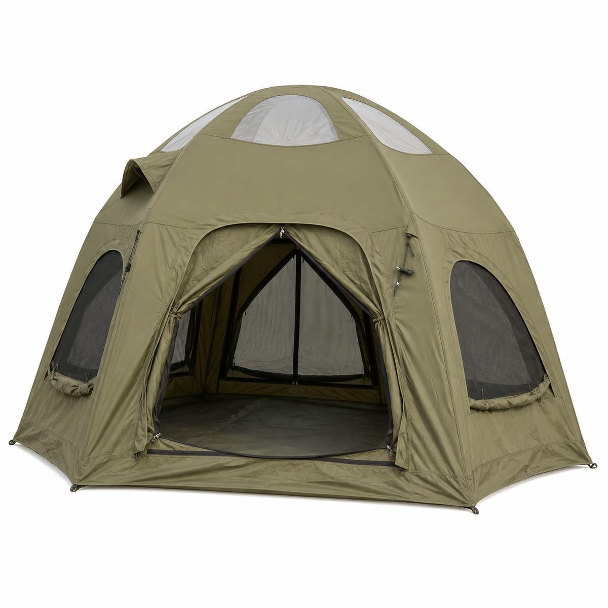 4 Person Inflatable Camping Tent with TC Canvas Sun Shade and Rain Protection - Green