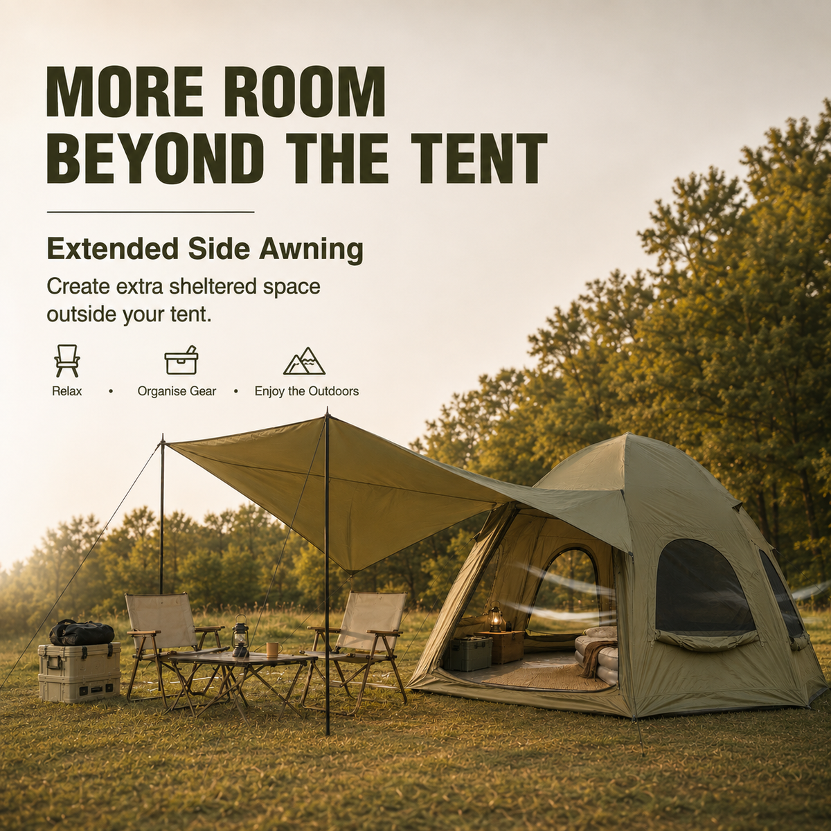 4 Person Inflatable Camping Tent with TC Canvas Sun Shade and Rain Protection - Green
