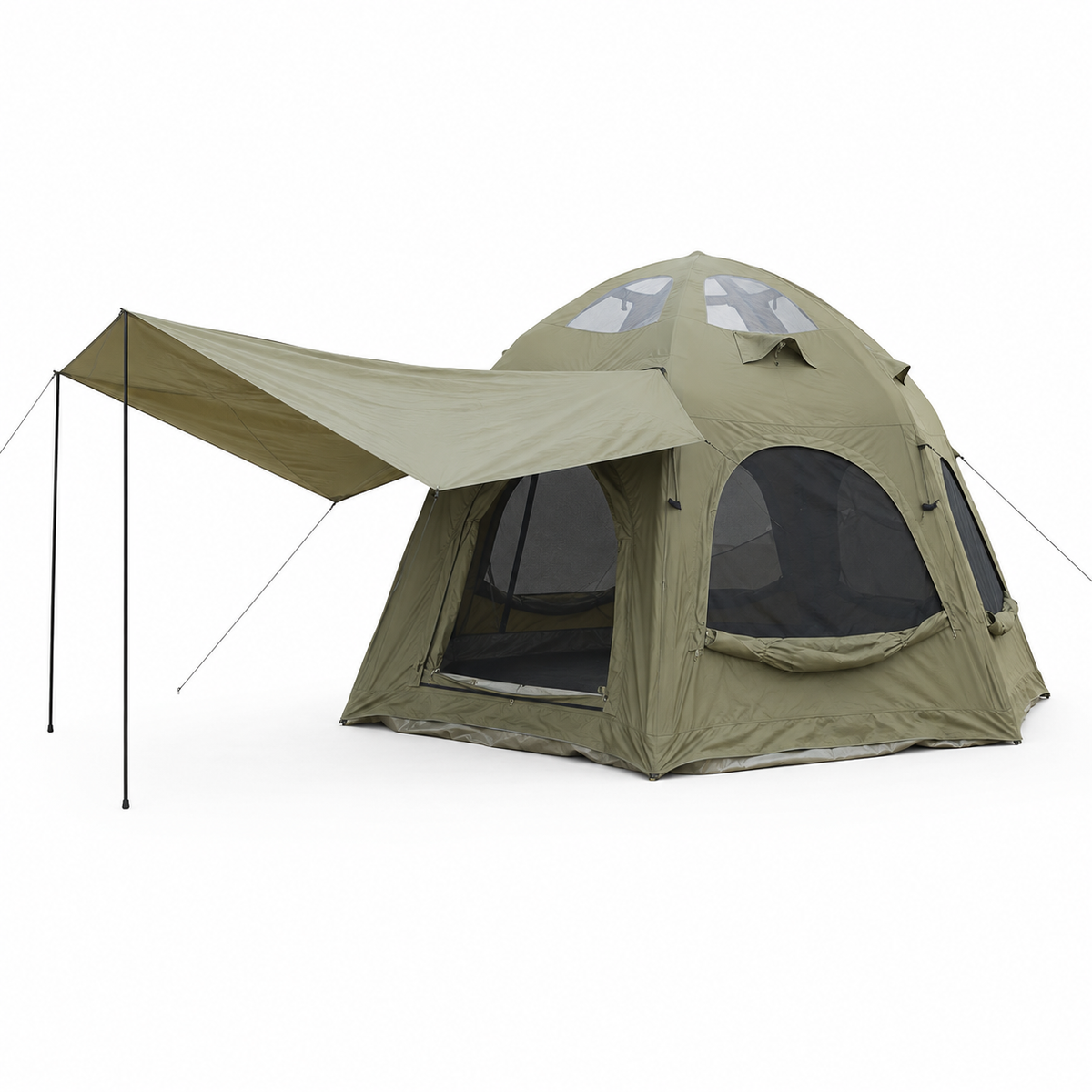 4 Person Inflatable Camping Tent with TC Canvas Sun Shade and Rain Protection - Green