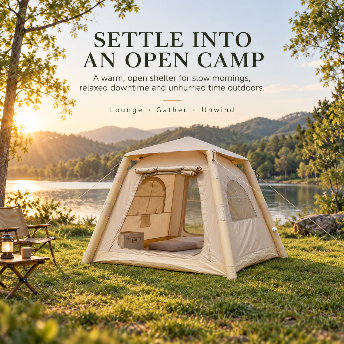 Inflatable Camping Tent with Dual End Doors and Arched Windows 300x400cm