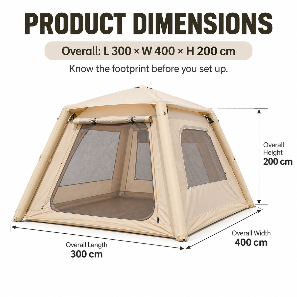 Inflatable Camping Tent with Dual End Doors and Arched Windows 300x400cm