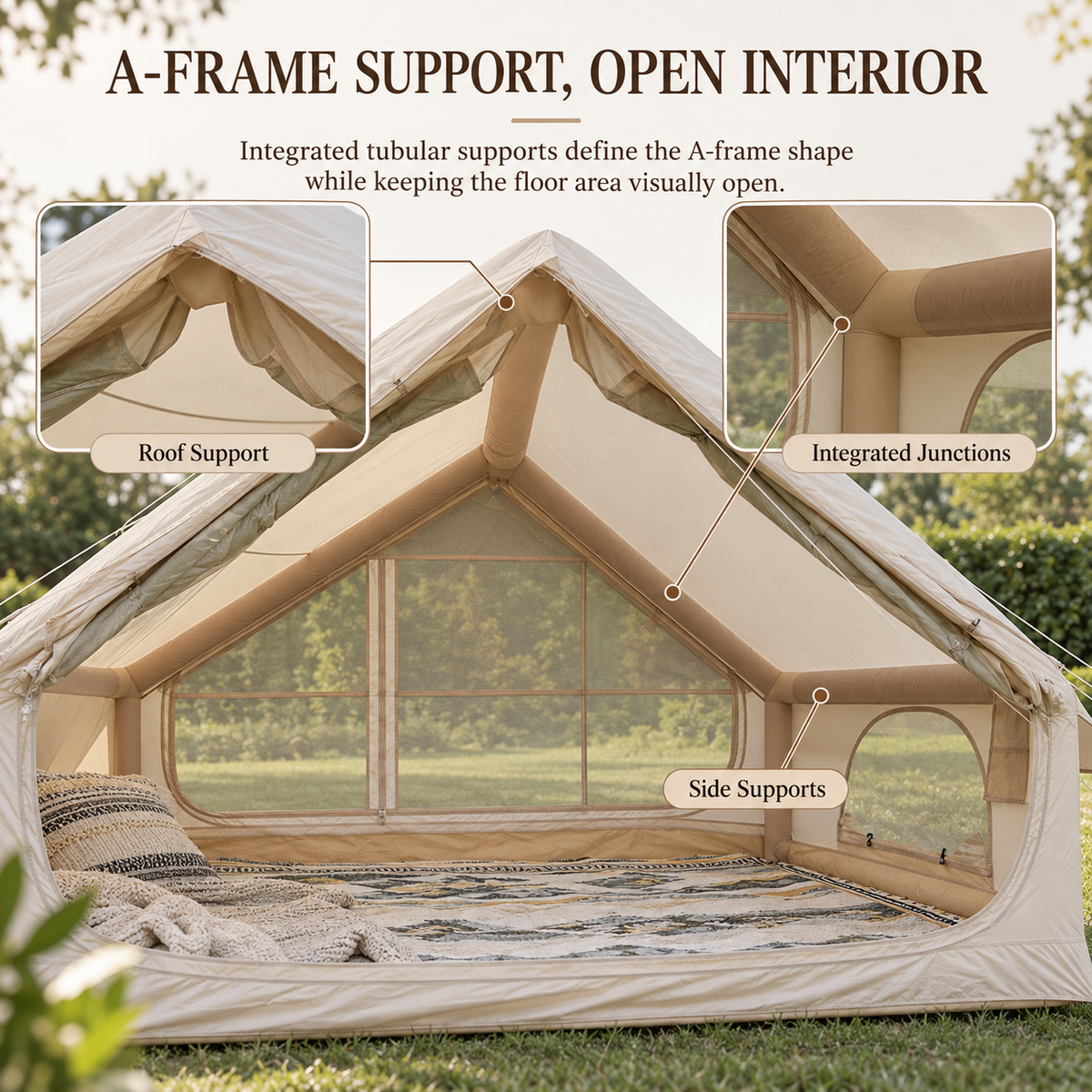 Inflatable A-Frame Camping Tent Large Outdoor Glamping - Beige