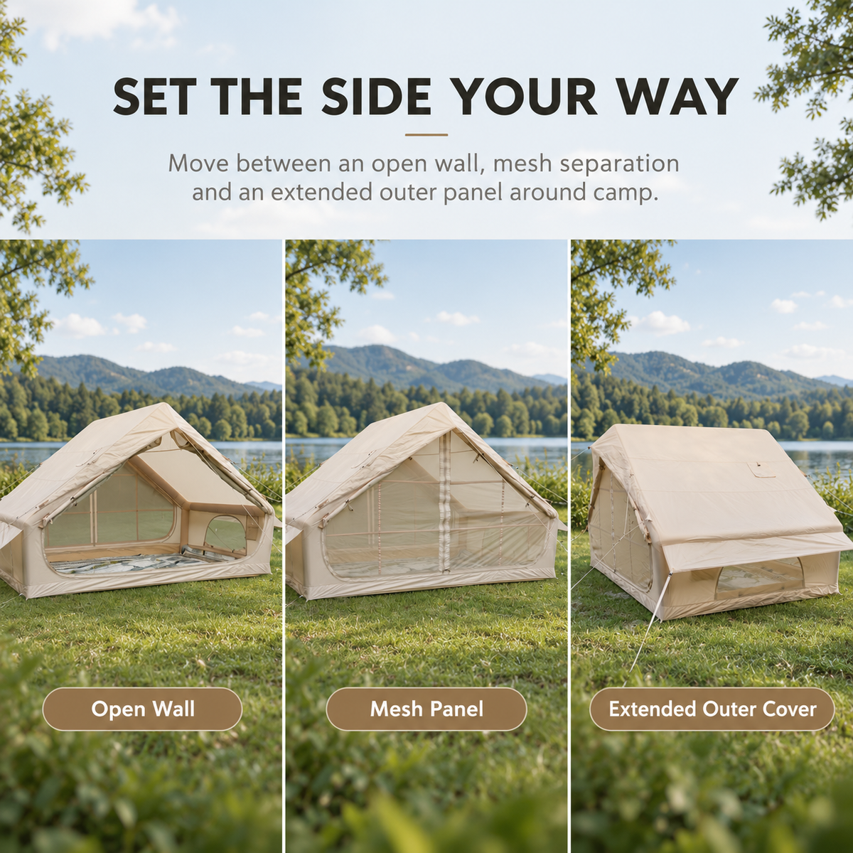 Inflatable A-Frame Camping Tent Large Outdoor Glamping - Beige