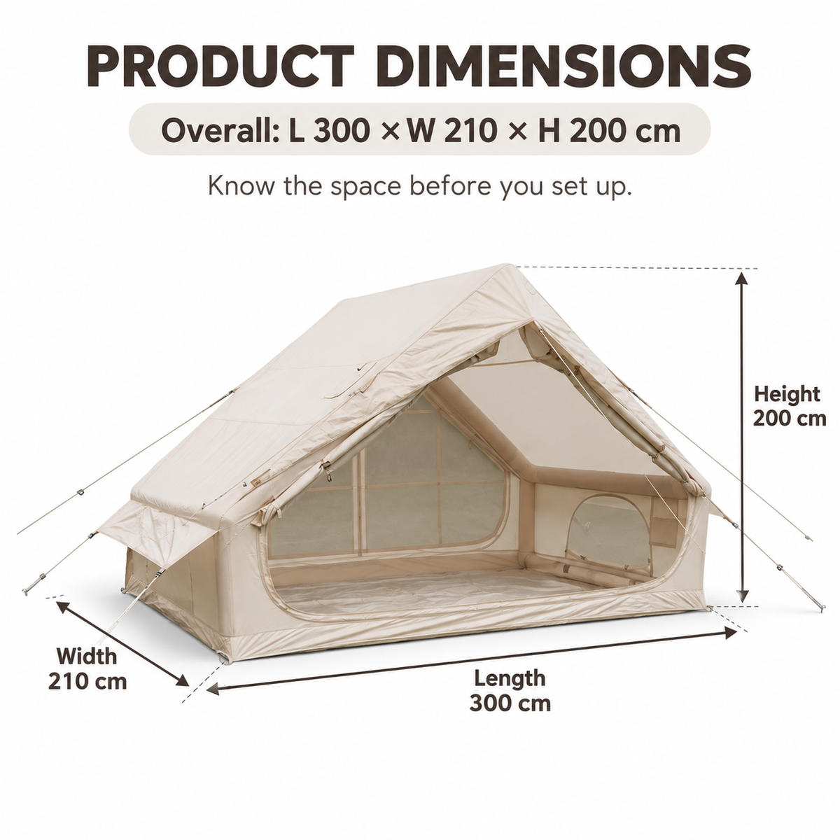 Inflatable A-Frame Camping Tent Large Outdoor Glamping - Beige