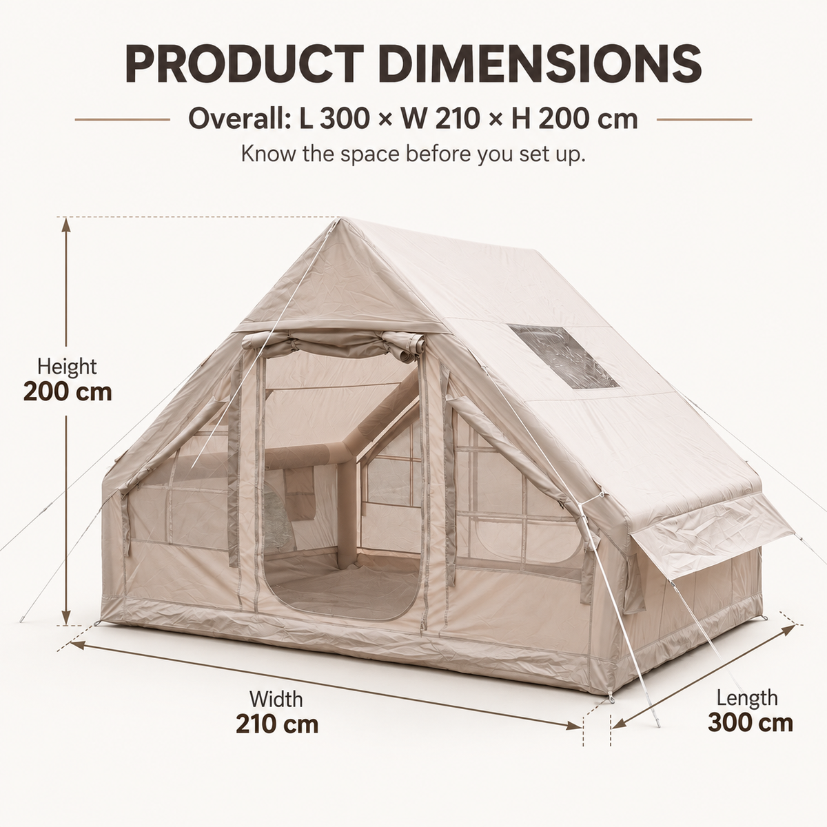 A-Frame Inflatable Air Tent with Mesh Windows for Family Glamping - Khaki