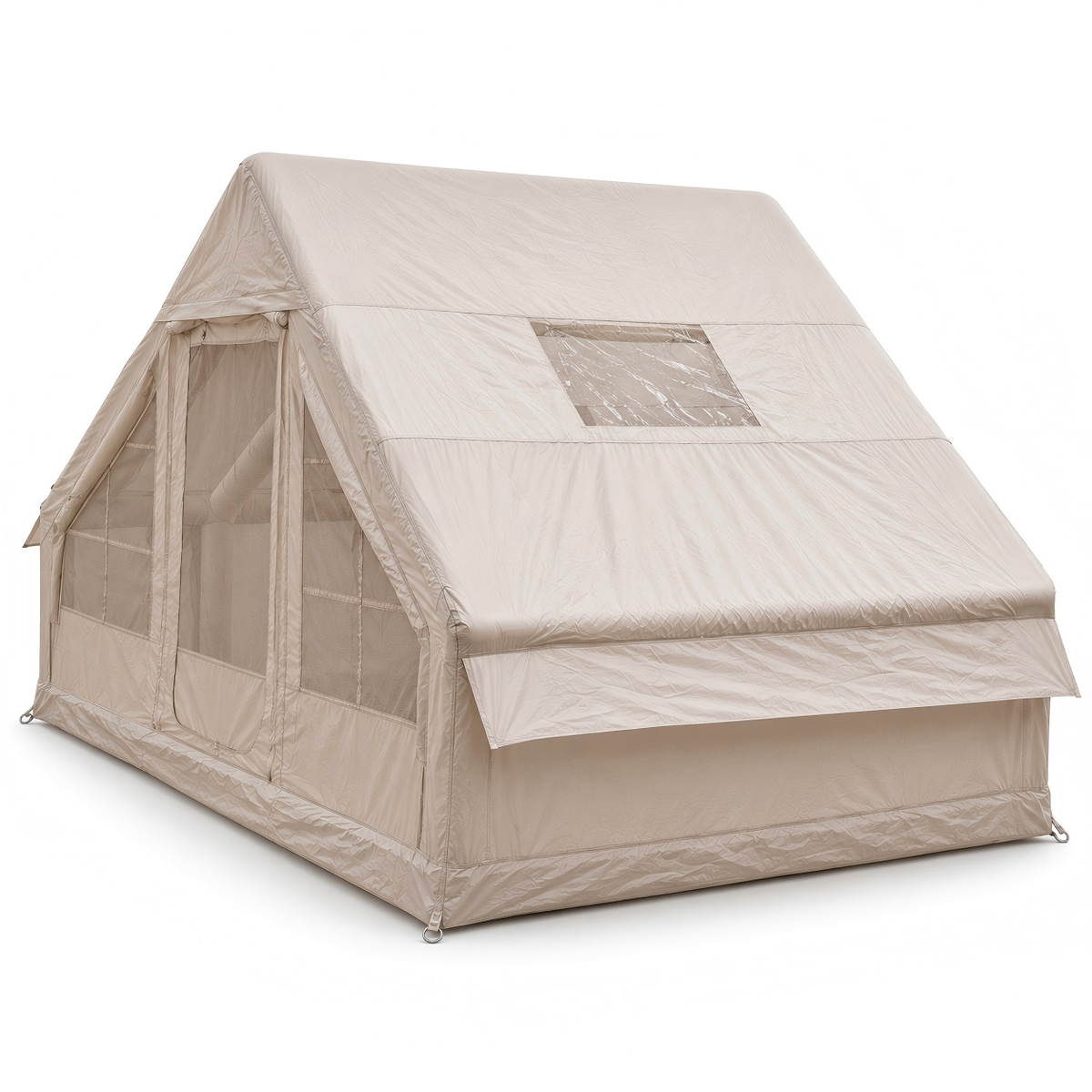 A-Frame Inflatable Air Tent with Mesh Windows for Family Glamping - Khaki