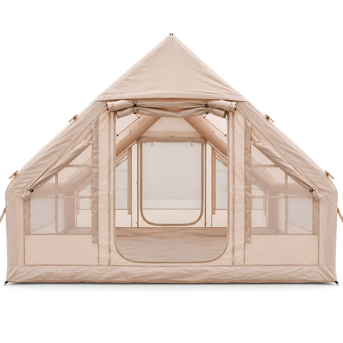 A-Frame Inflatable Air Tent with Mesh Windows for Family Glamping - Khaki