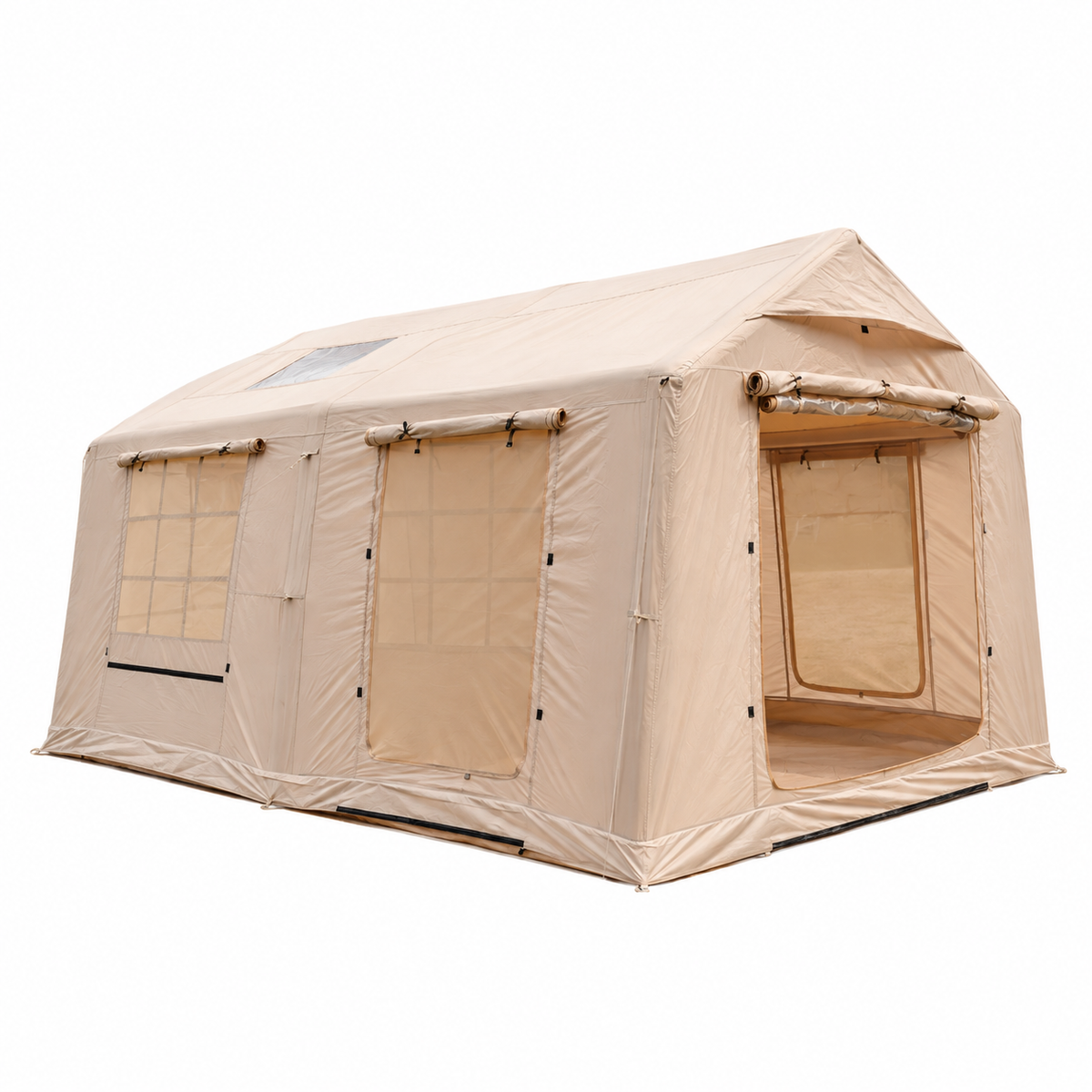 Inflatable Cabin Tent 300x400cm with Side Awning and Roof Skylight - Khaki