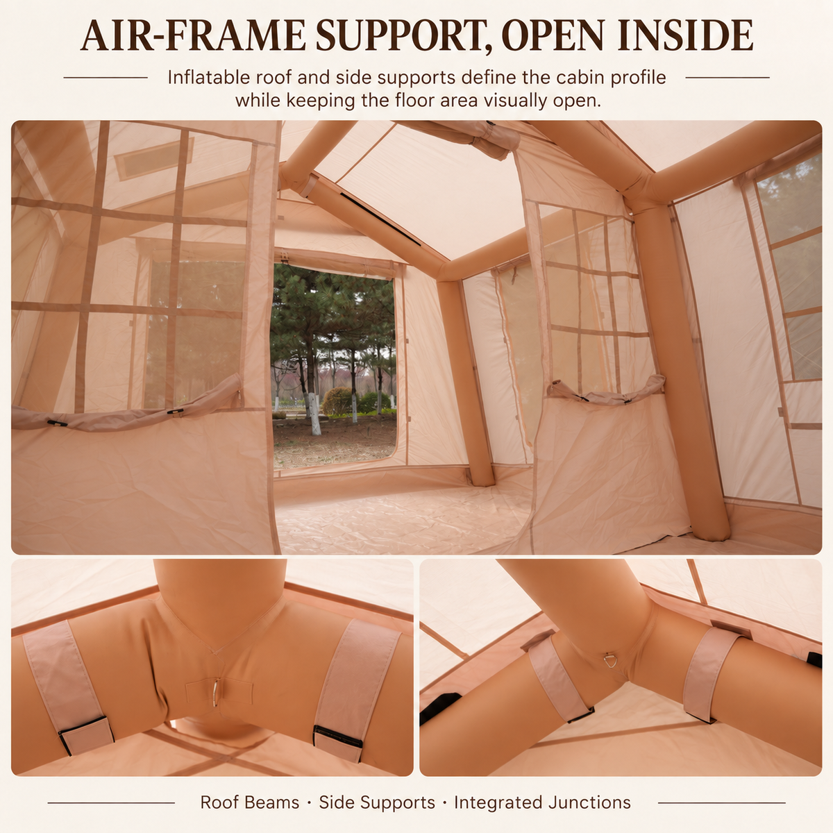 Inflatable Cabin Tent 300x400cm with Side Awning and Roof Skylight - Khaki