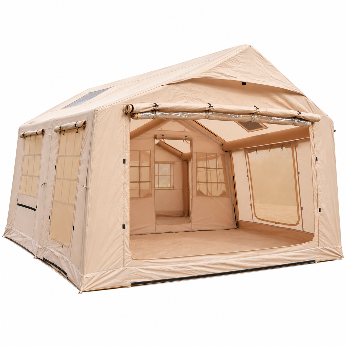Inflatable Cabin Tent 300x400cm with Side Awning and Roof Skylight - Khaki