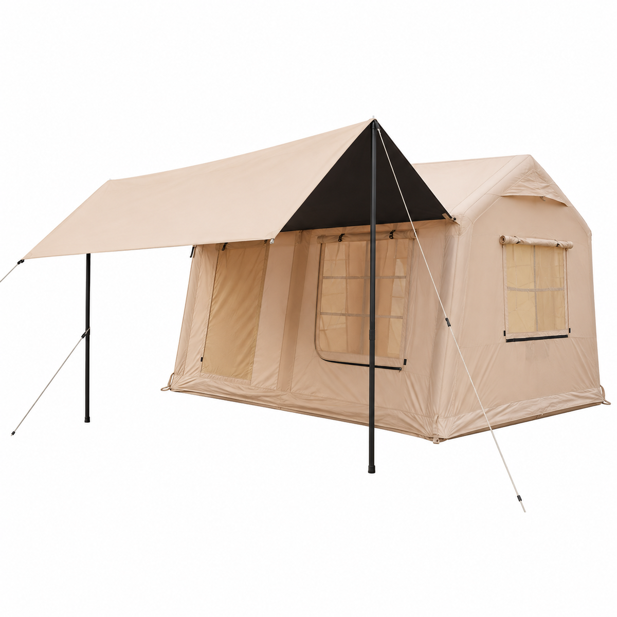 Inflatable Cabin Tent 300x400cm with Side Awning and Roof Skylight - Khaki