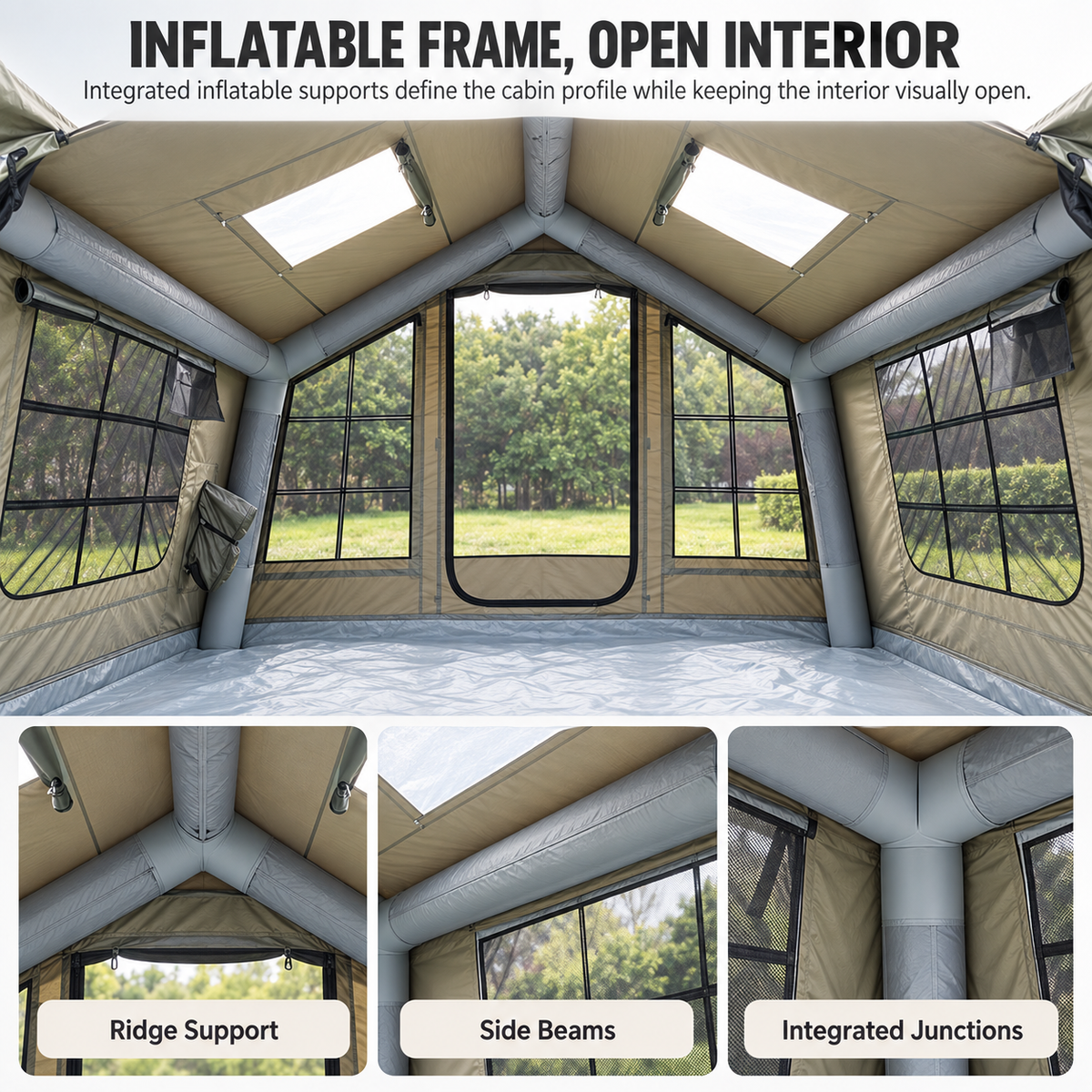 Inflatable Cabin Camping Tent with Skylight Mesh 300x265cm - Grey