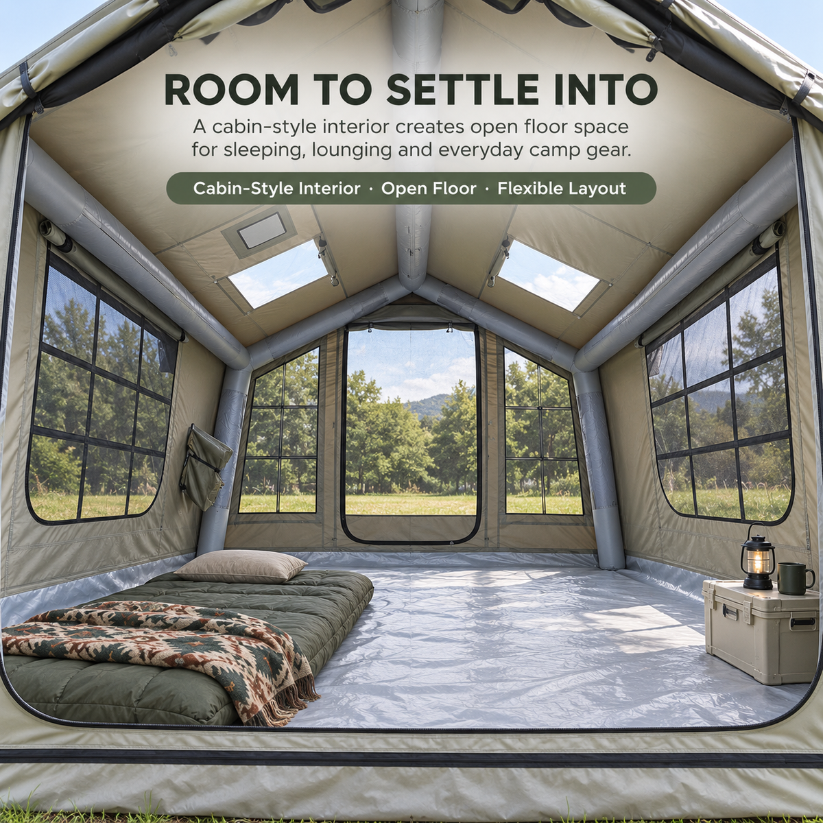 Inflatable Cabin Camping Tent with Skylight Mesh 300x265cm - Grey