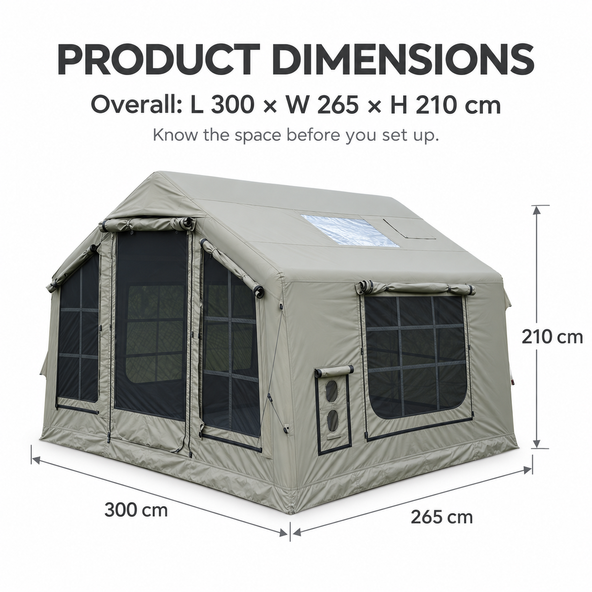 Inflatable Cabin Camping Tent with Skylight Mesh 300x265cm - Grey