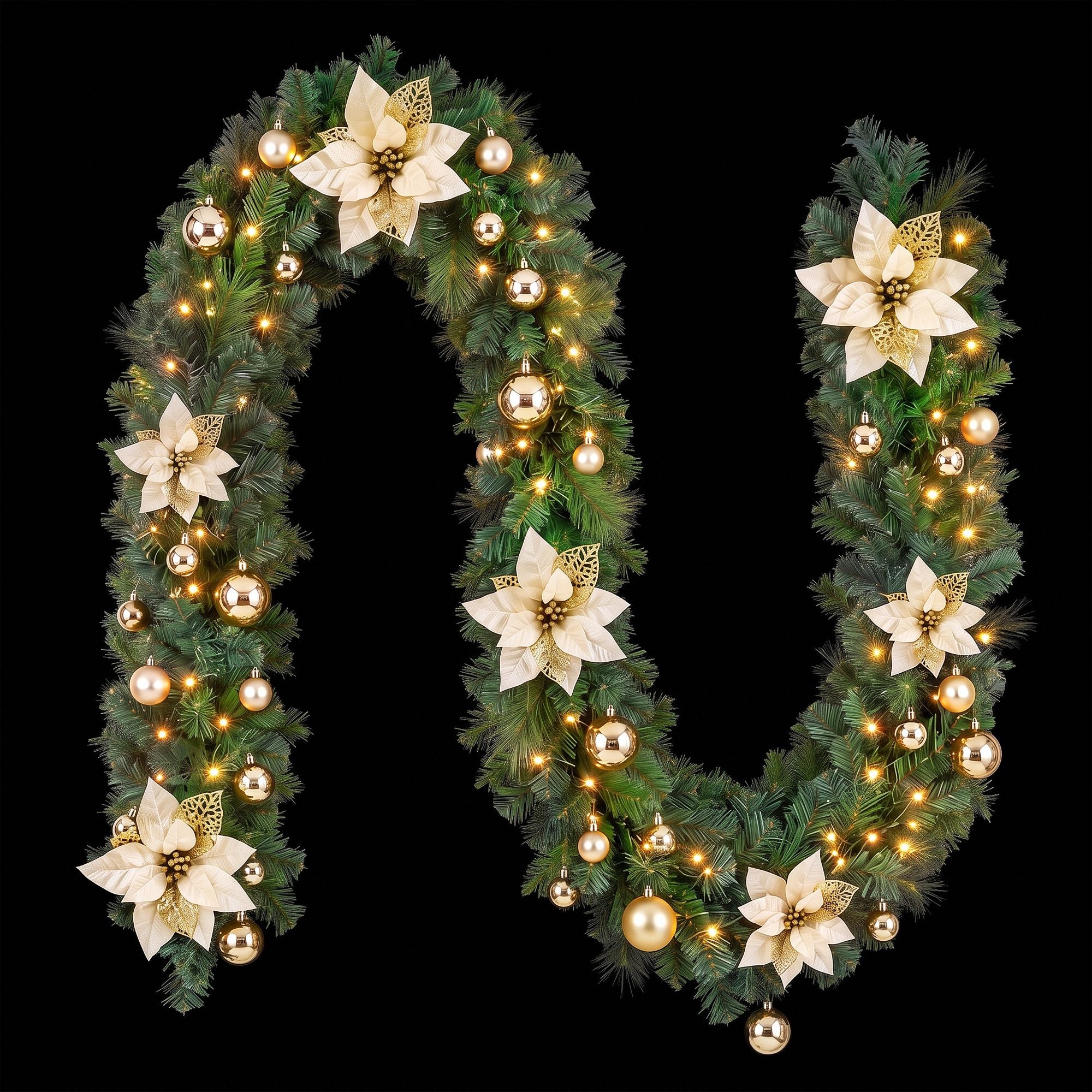 2.7M Christmas Garland 8 Mode LEDs Timing 200 Tips Flowers Balls