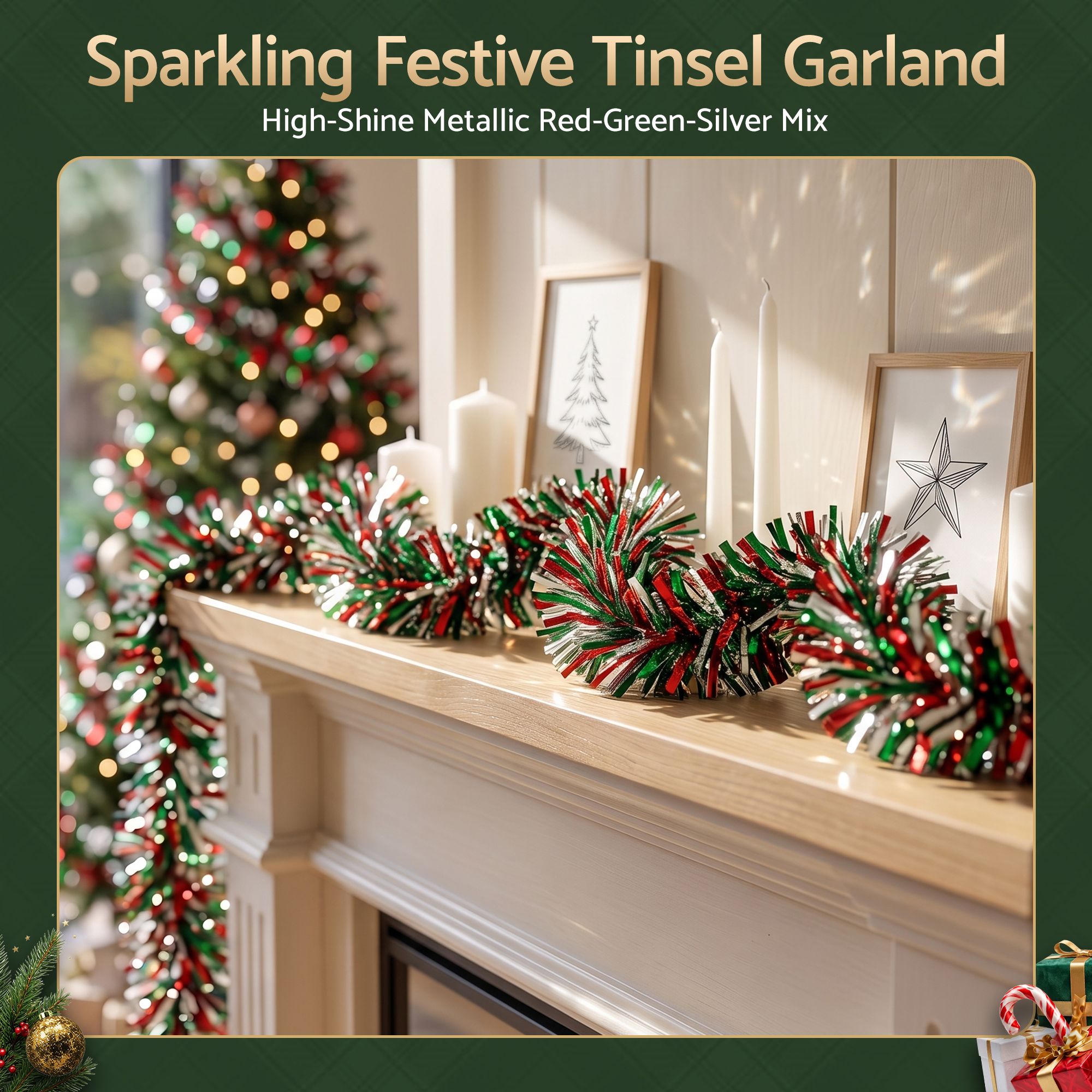 20M Christmas Tinsel Garland Mixed Colors Xmas Party Decoration