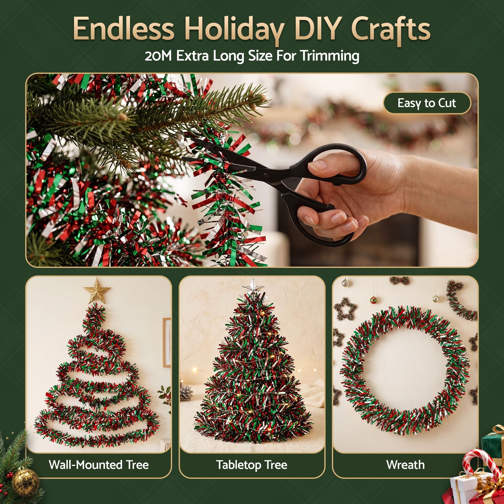 20M Christmas Tinsel Garland Mixed Colors Xmas Party Decoration