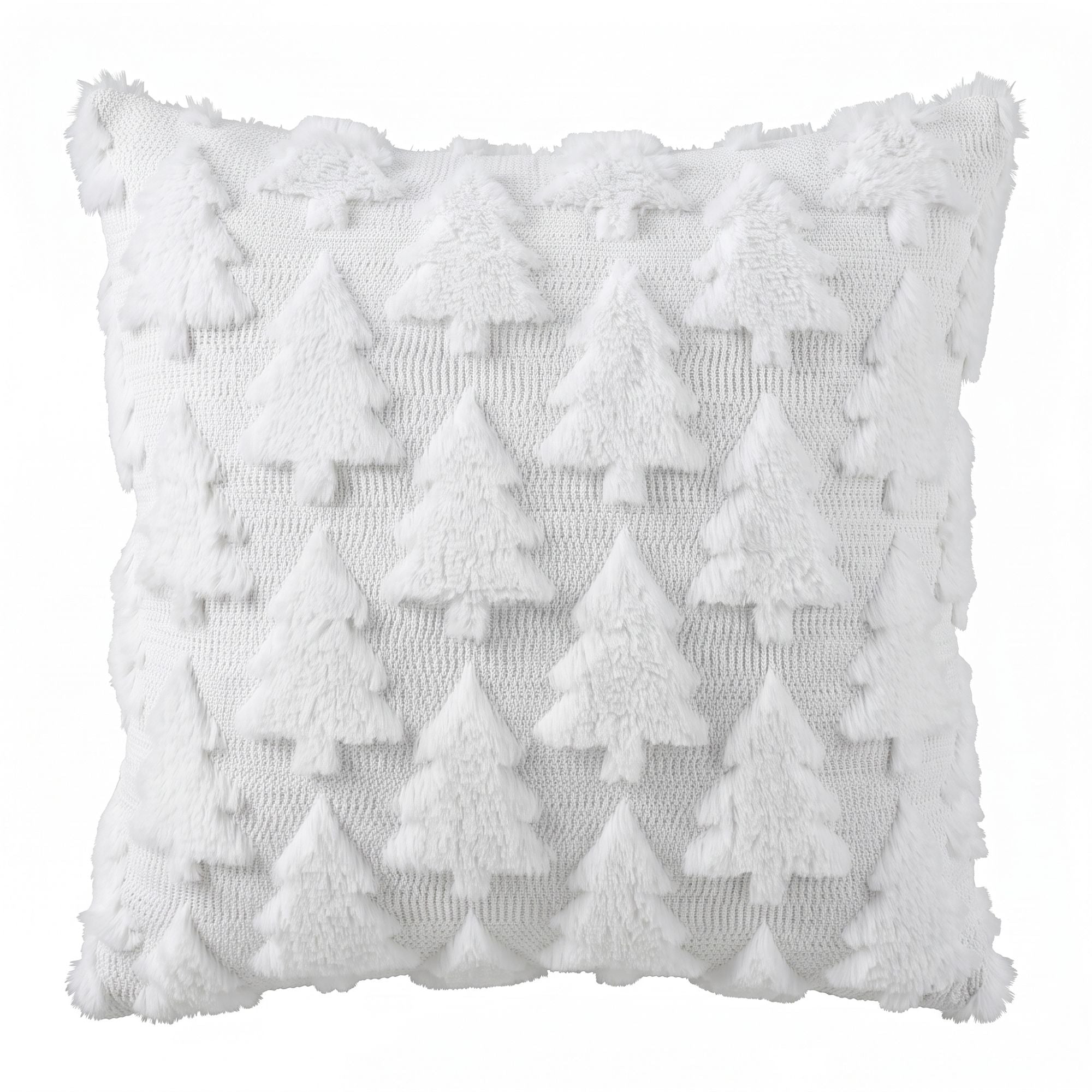 Christmas Tree Pillow Covers 2 Packs Cushion Covers Soft Faux Fur Jacquard Throw Pillow Covers 45 x 45cm White