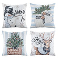 Christmas Cushion Covers Set of 4 Pillow Covers 45x45cm with 4 Cute Patterns Blue