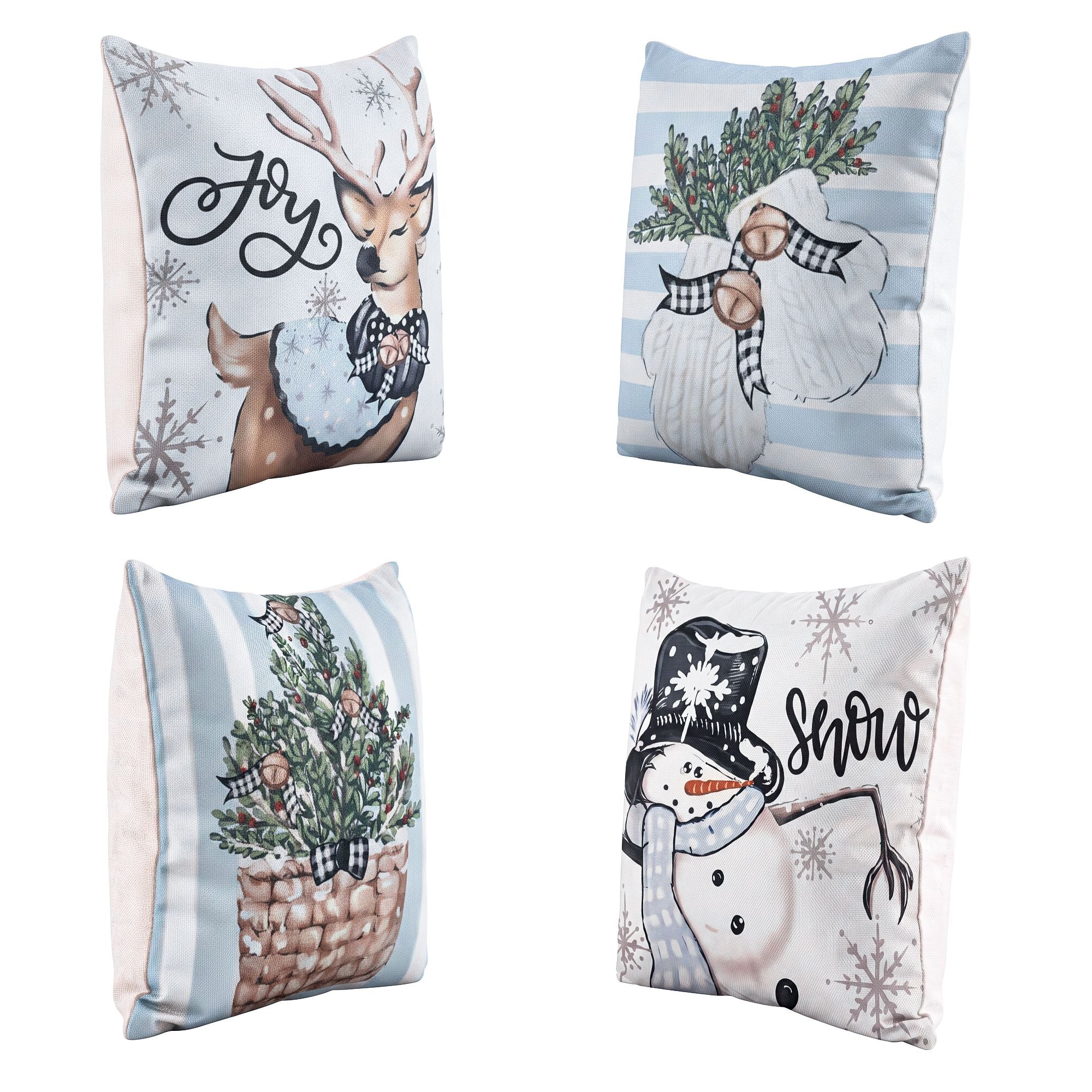 Christmas Cushion Covers Set of 4 Pillow Covers 45x45cm with 4 Cute Patterns Blue