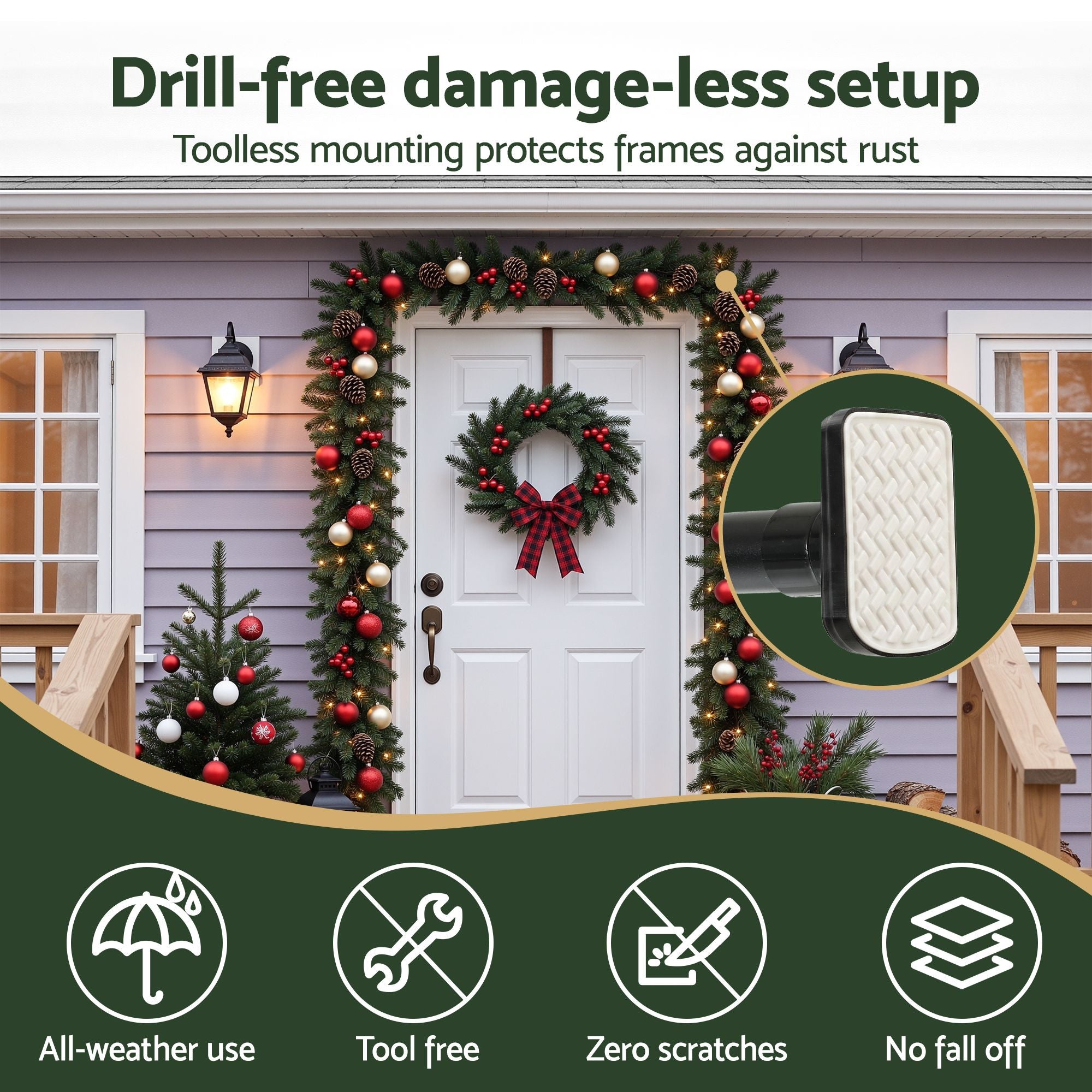 Christmas Garland Hook Hanger Wreath Fits 85-125CM Door No Drill