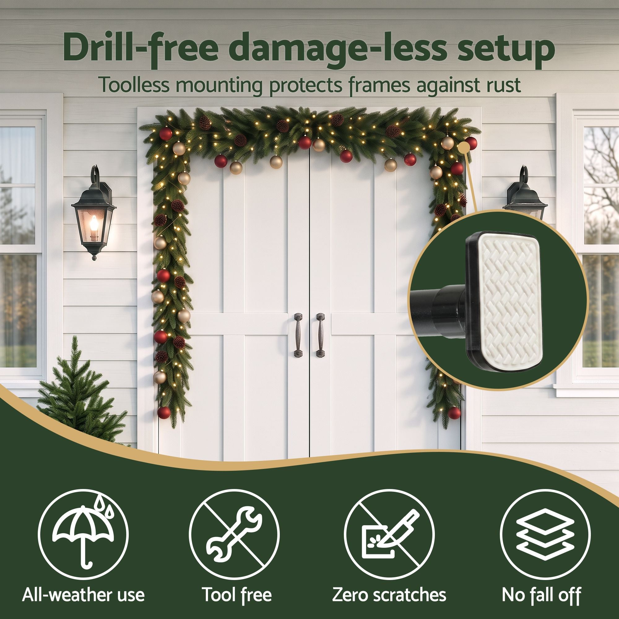 Christmas Garland Hook Wreath Hanger Fits 85-160CM Door No Drill