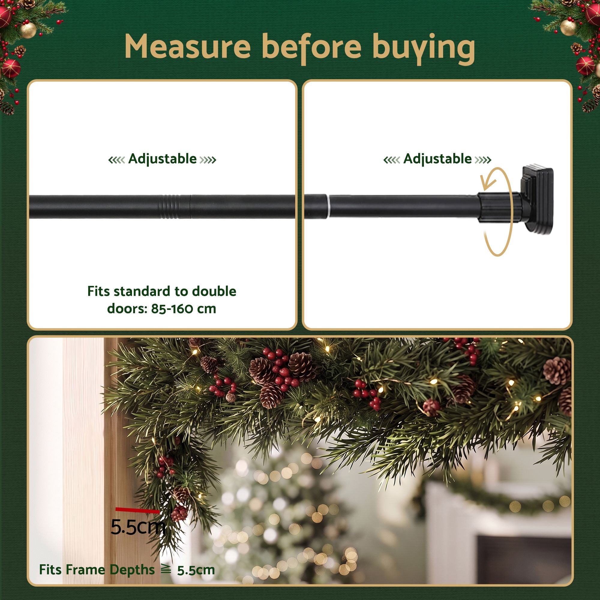 Christmas Garland Hook Wreath Hanger Fits 85-160CM Door No Drill