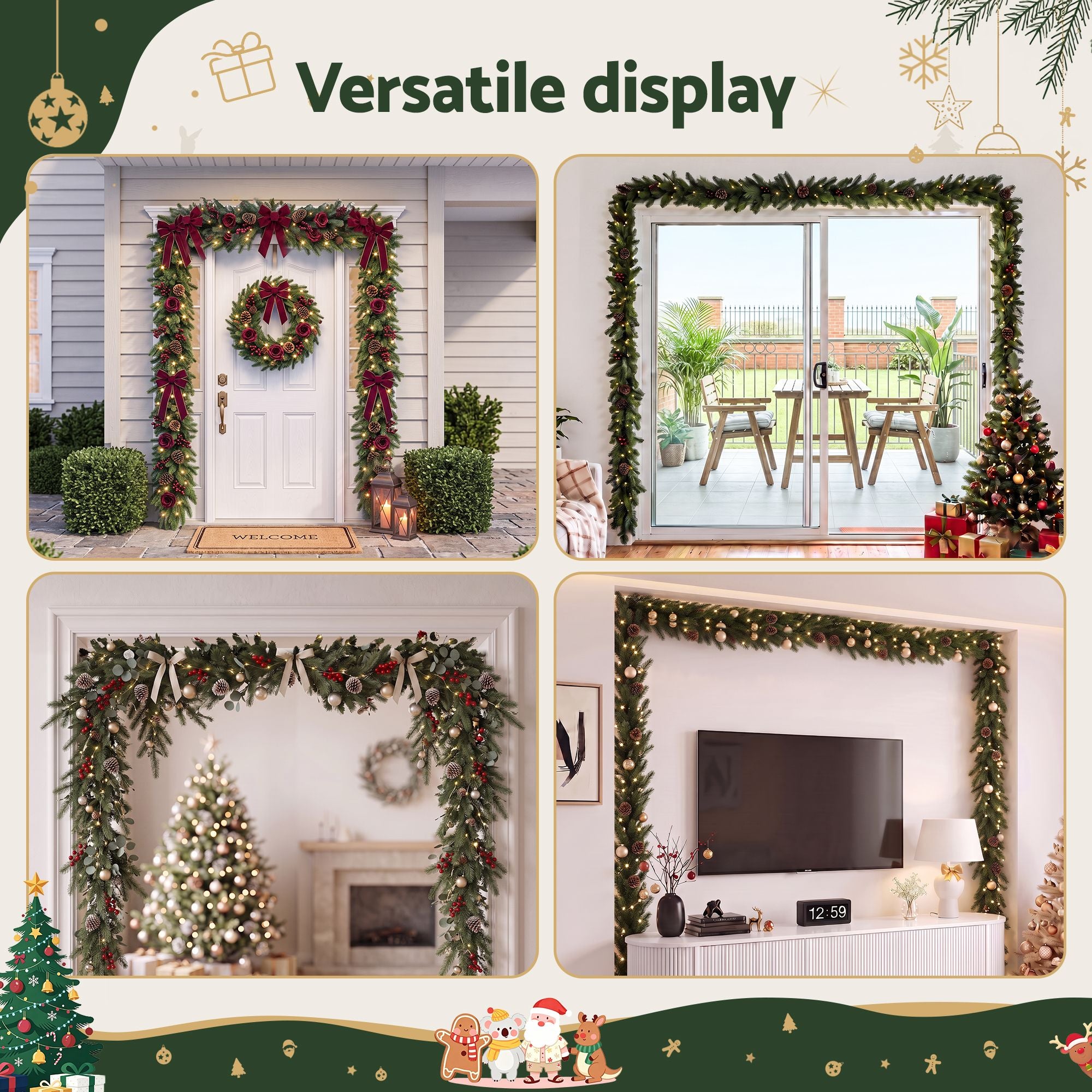 Christmas Garland Hook Wreath Hanger Fits 85-160CM Door No Drill