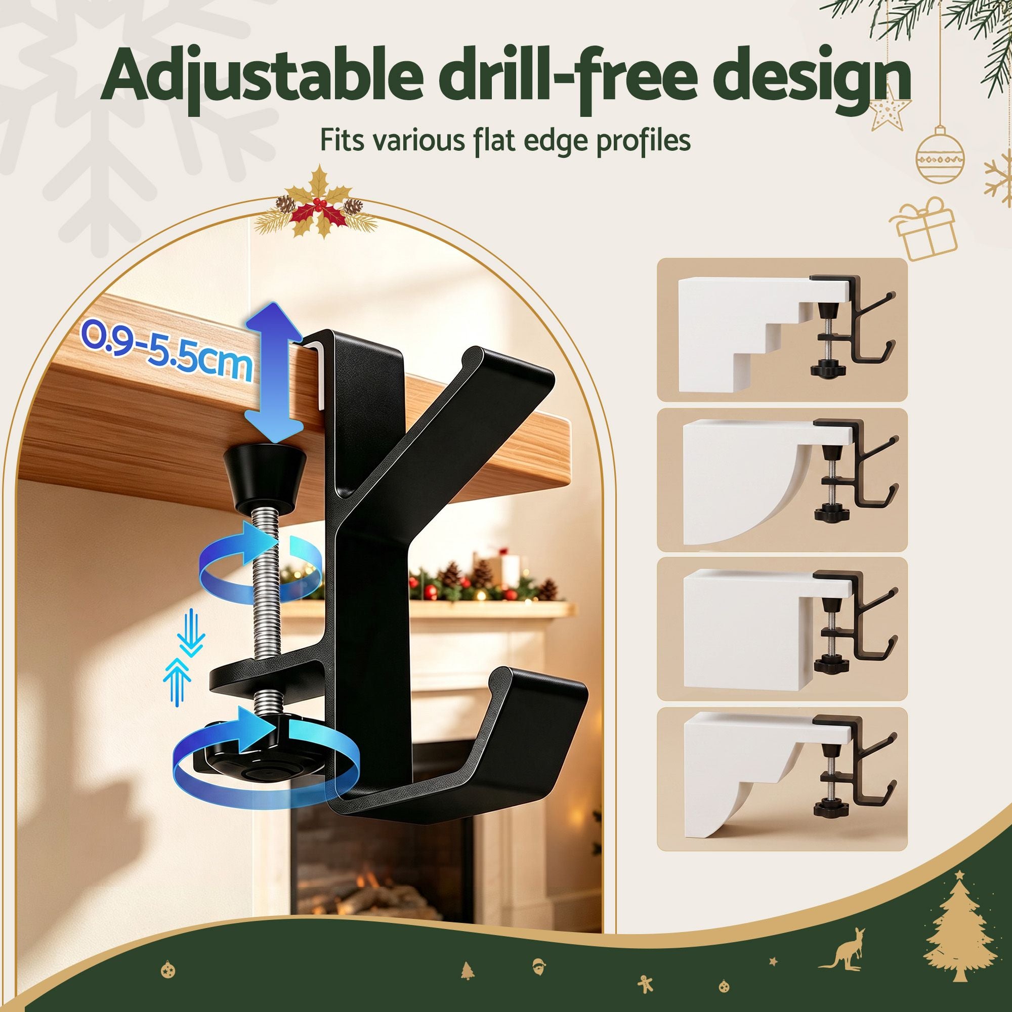 Christmas Garland Hangers X4 Stocking Hooks Wreath 2-In-1 No Drill