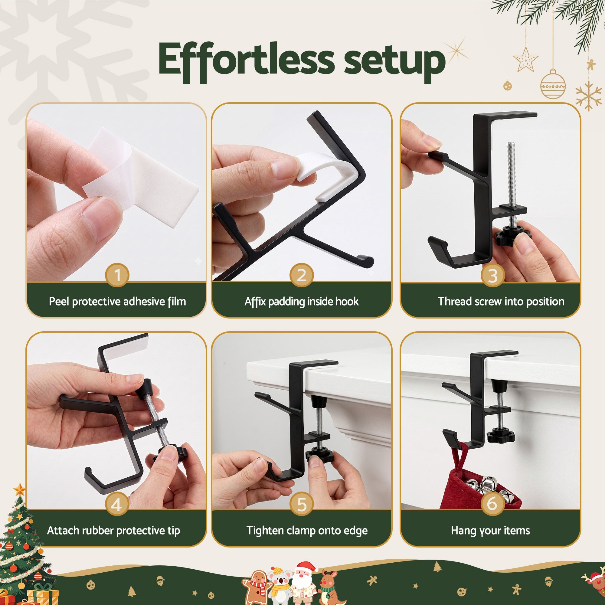 Christmas Garland Hangers X4 Stocking Hooks Wreath 2-In-1 No Drill