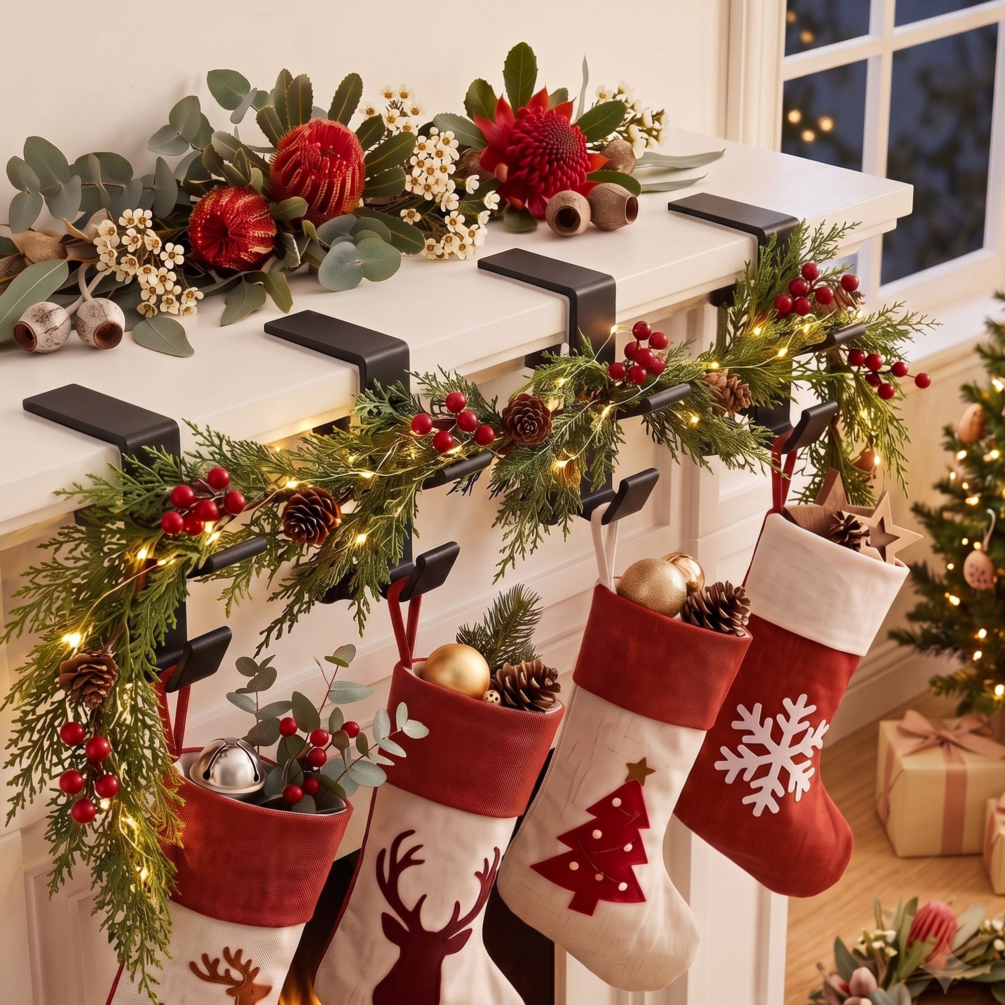 Christmas Garland Hangers X4 Stocking Hooks Wreath 2-In-1 No Drill
