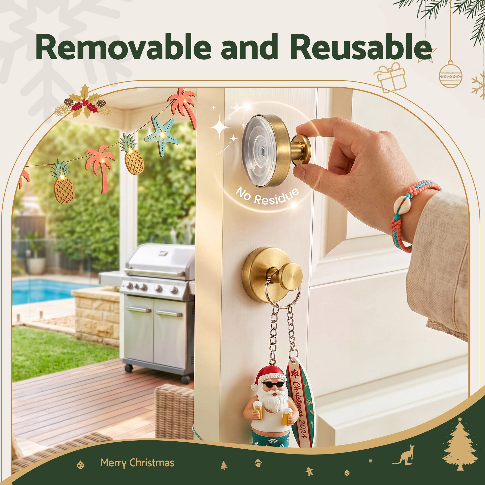 2x Vacuum Suction Cup Christmas Wreath Hook Stainless Steel Heavy Duty 5kg